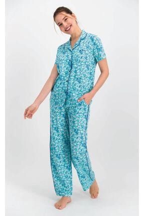 Pierrecardin 7768 Bayan Gömlek Pijama Takımı PC7768-TURKUAZ-L