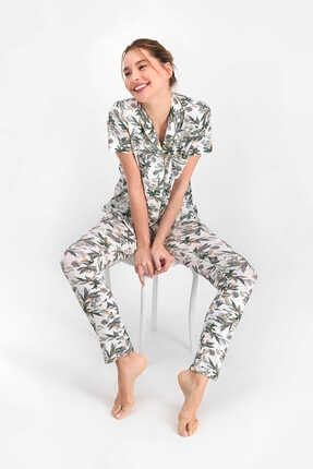 Krem Kadın Gömlek Pijama Green Garden PC7704-S