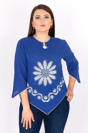 Kadın Mavi Şile Bezi Üçgen Bluz Krdln-170