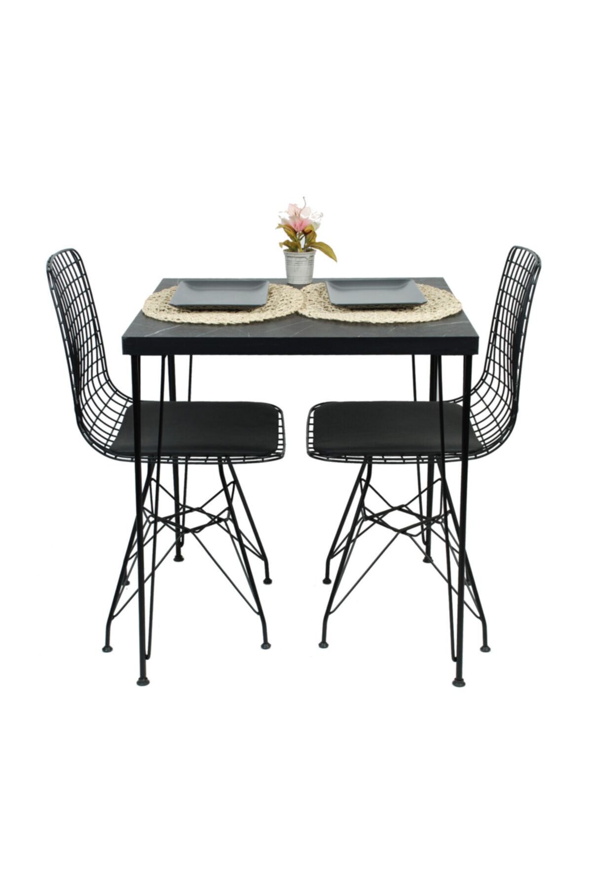 sesa home siyah tel sandalyeli kare masa takimi 70 x 70 fiyati yorumlari trendyol