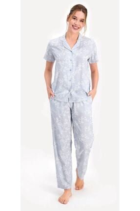 Kadın Açık Indigo Flowering Kısa Kol Pijama Takımı PC7765-AÇIKİNDİGO-S
