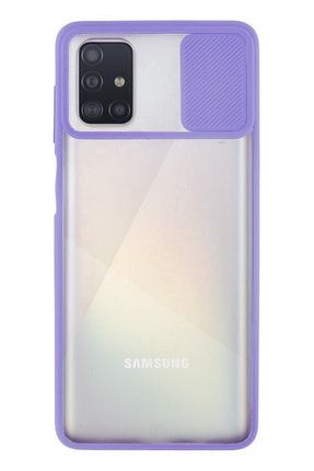 Samsung Galaxy A51 Kapak Lensi Açılır Kapanır Kamera Korumalı Silikon Lila Kılıf DC_SAM_A51_LENSİ