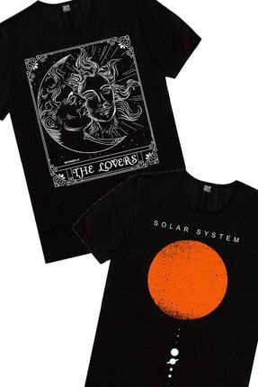 Kadın Siyah Güneş Sistemi, Biz Ayrılamayız Eko Paket T-shirt 2'li 1M1BW814AX