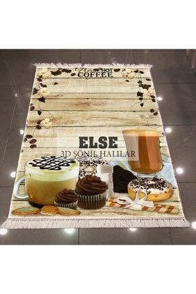 Else Kahve Mutfak Dekoratif Modern 3d Kilim Şönil Halı 150x230 ELSECANEL-120
