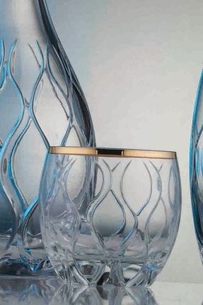 Kilim Altın Kesme El Dekor Yaldızlı 6 Adet Desenli Su Bardağı Takımı KCD24