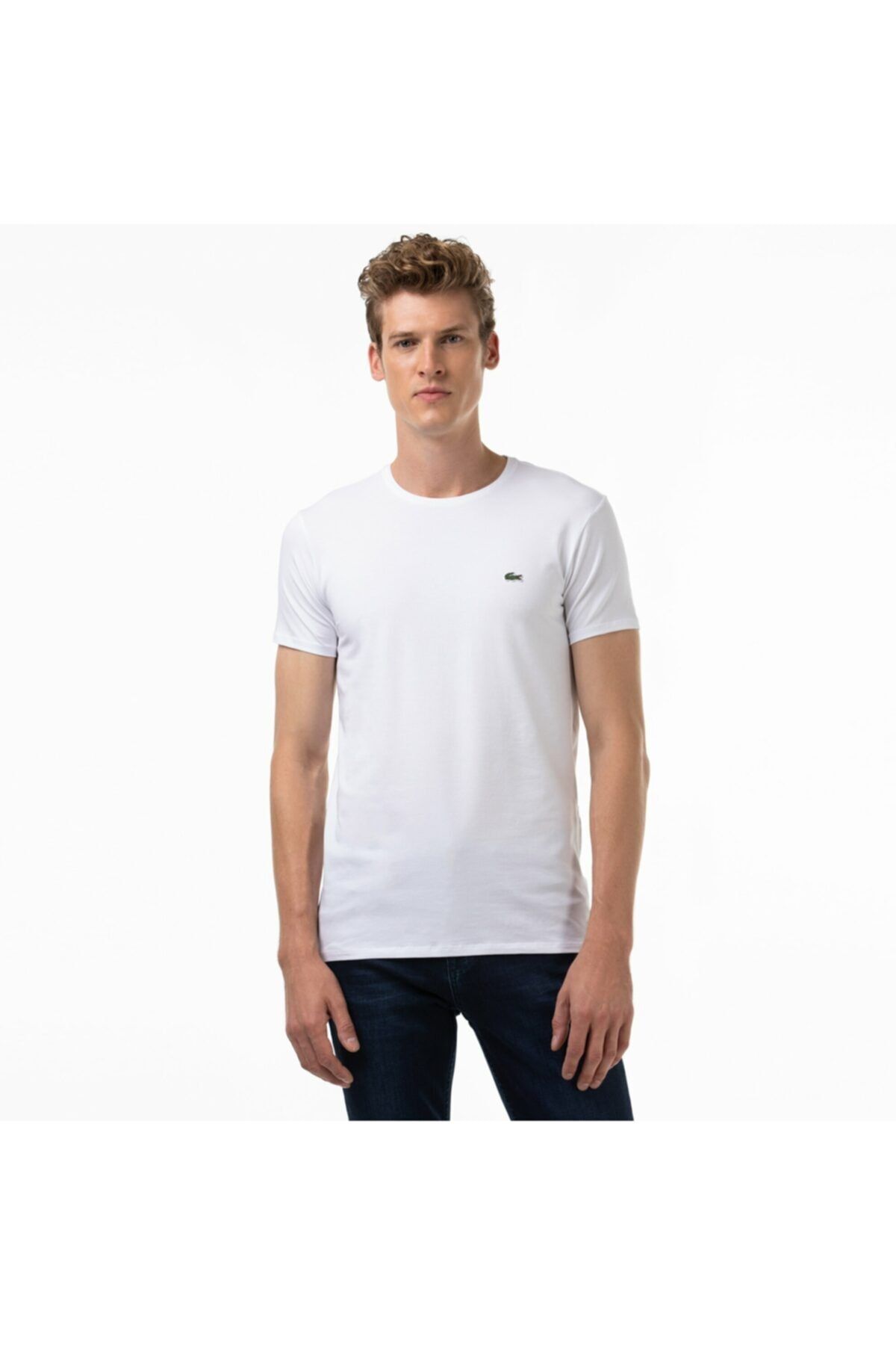 تی شرت آستین کوتاه پنبه ای مردانه سفید لاگوست Lacoste (برند فرانسه)