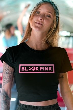 Blackpink Pac Siyah Kısa, Kesik Crop Top Kadın T-shirt 1M1CW165FS