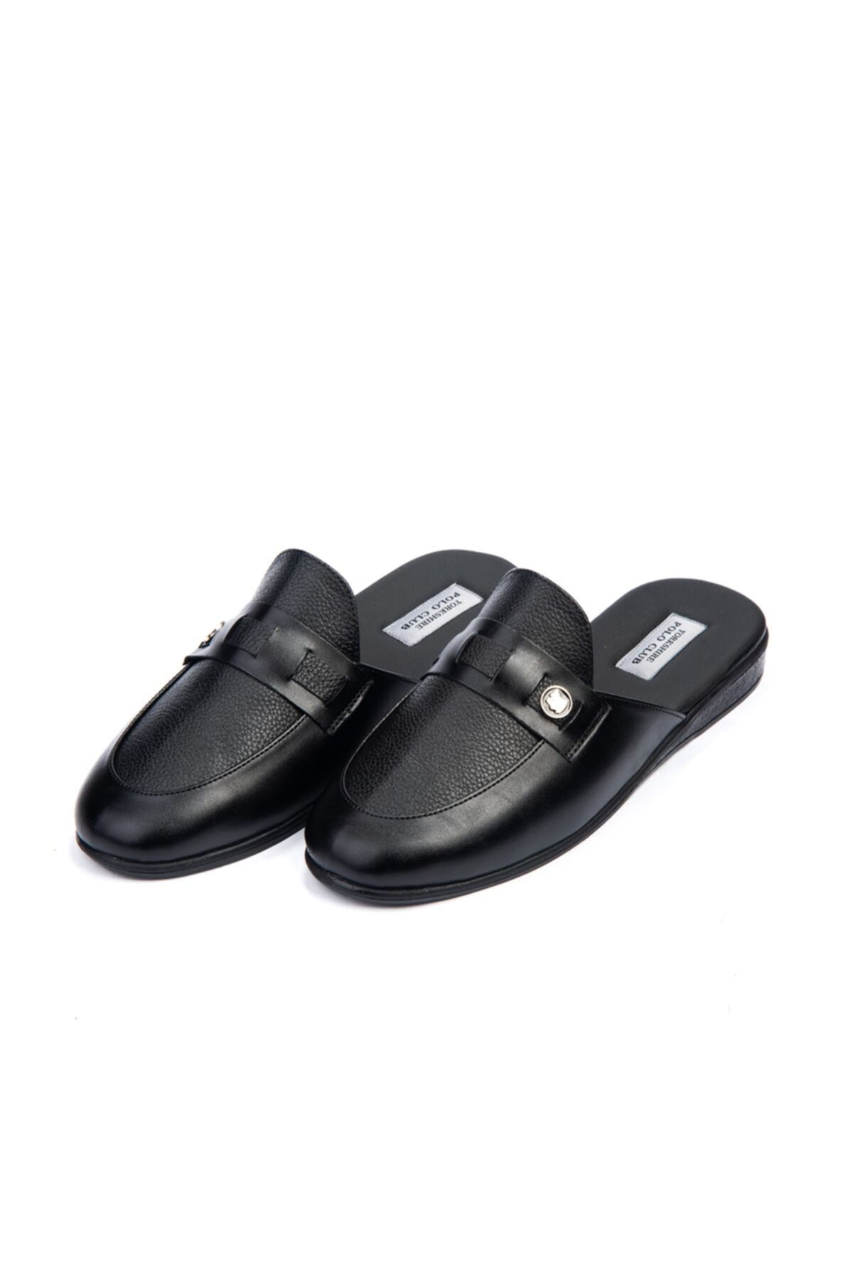 Yorkshire Polo Club Men s Black Leather House Slippers Trendyol