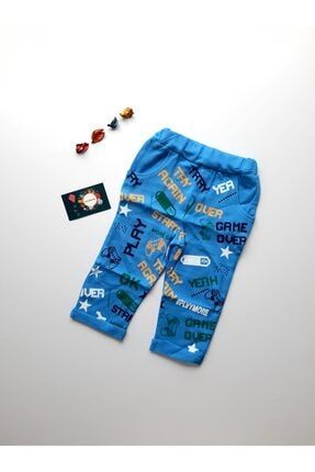 Erkek Bebek Mavi Dijital Baskılı Tek Alt Pantolon , Bebek Patiksiz Pantolon,erkek Bebek Pijama Altı 2603