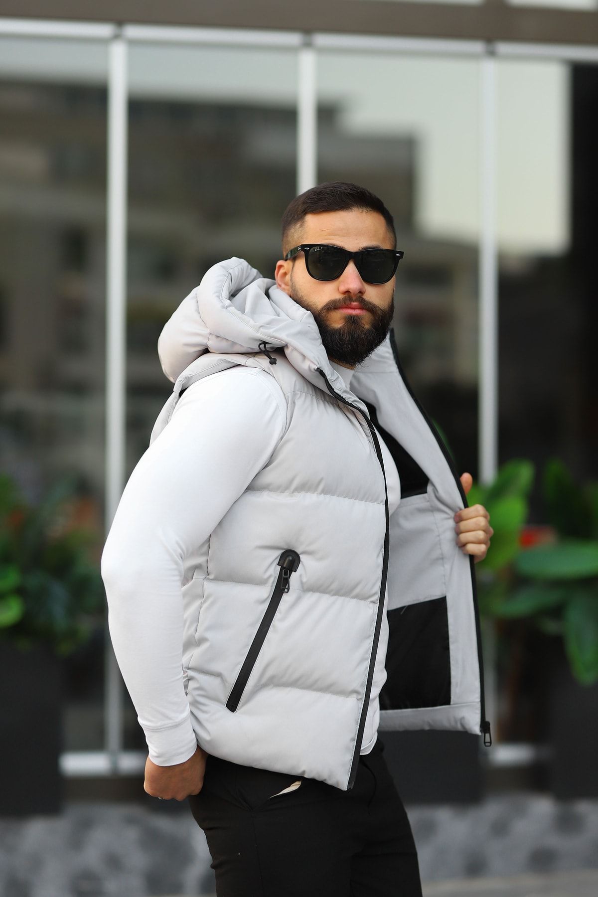 S&amp;M CLOTHİNG Yeni Sezon Kapüşonlu Su Geçirmez Şişme Yelek QE8745
