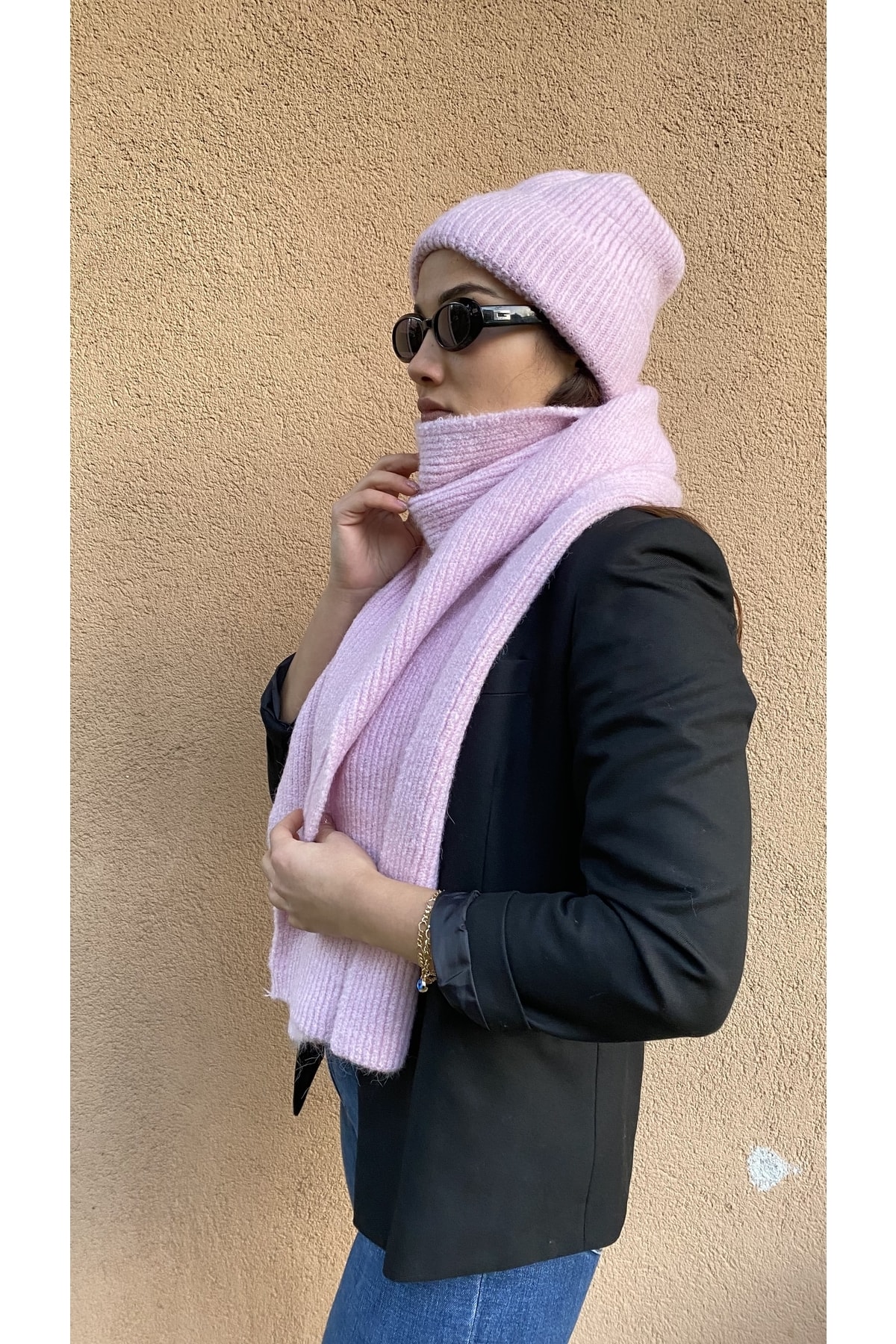 laviyonsa Unisex Yün Fitilli Atkı & Bere Takım