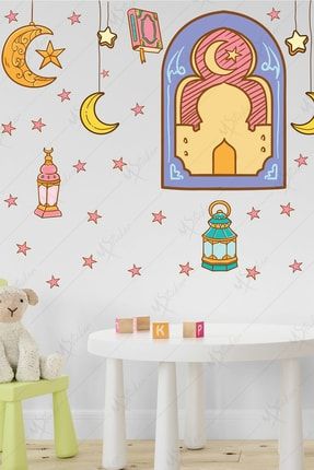 Ramazan Fener Ay Yıldızlar Cam Duvar Dekorasyon Sticker Seti k734