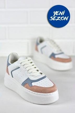 Exclusive Beyaz Pudra Mavi Kadın Sneaker Ayakkabı STC138
