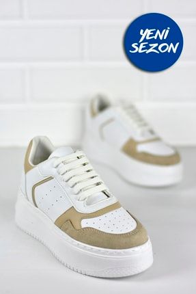 Exclusive Beyaz Bej Kadın Sneaker Ayakkabı STC138