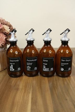 Amber Zeytinyağı Ayçiçek Yağı Sirke Nar Ekşisi Şişesi Yağdanlık 4lü Set 300ml Siyah Etiket 4-300ml
