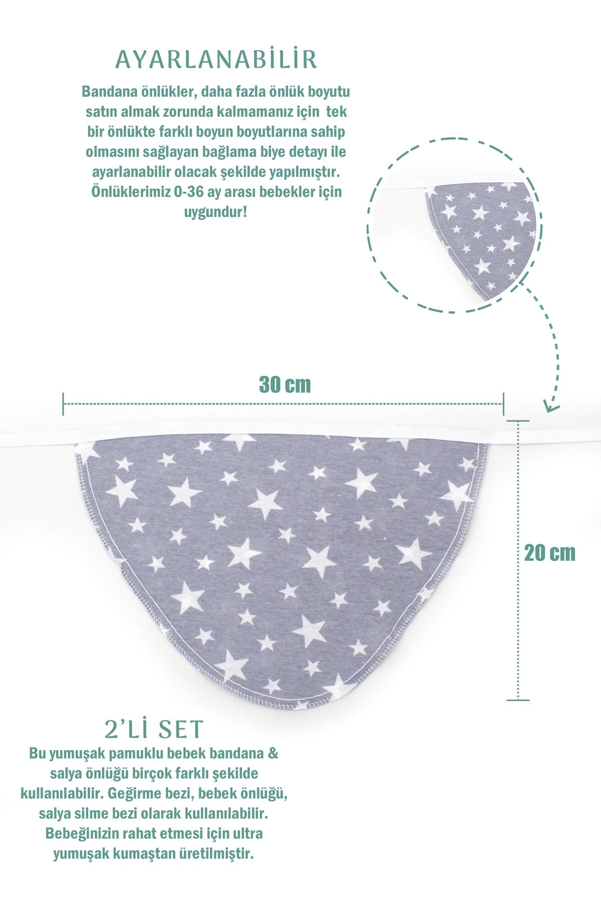 mordesign Baby Bib, универсальный подгузник для слюней, детский шейный шарф, серия Stars, серый TYC00683993204