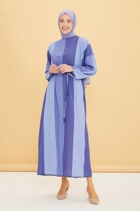 Çizgili Oversize Elbise 22y9436 Mavi K22YA9436001-2043