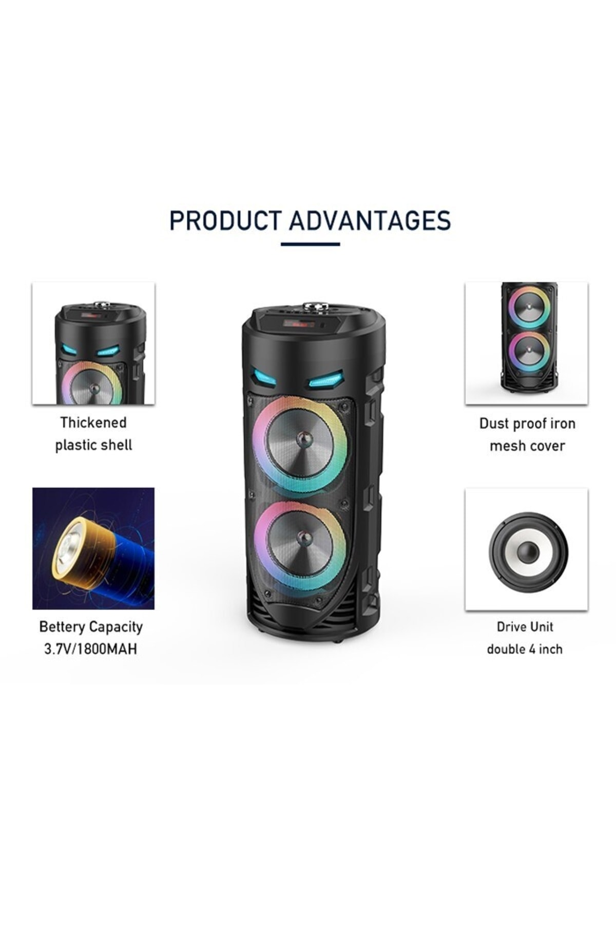 Mikrofonlu Bluetooth Hoparlör Led Işıklı Sd Kart Fm Usb Ve Mikrofon Girişli Speaker 4