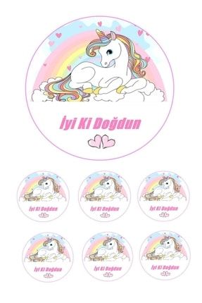 Yenilebilir Pasta Resmi Unicorn Pirinç Kağıdından 6-8-10 Kişilik Pastaya Uygun 16 cm uncrnn