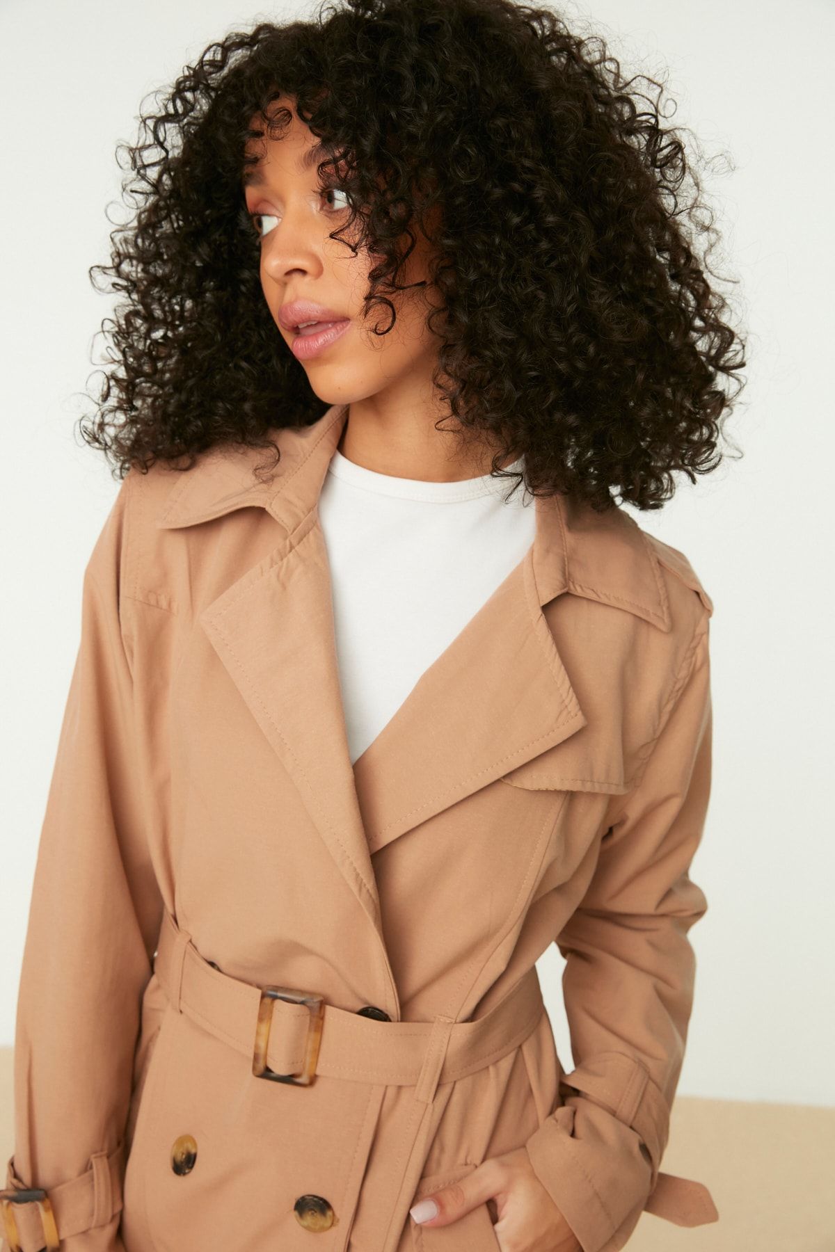 Trendyol Collection-Camel Belted Long Trench Coat Twoss21Tr0020 4