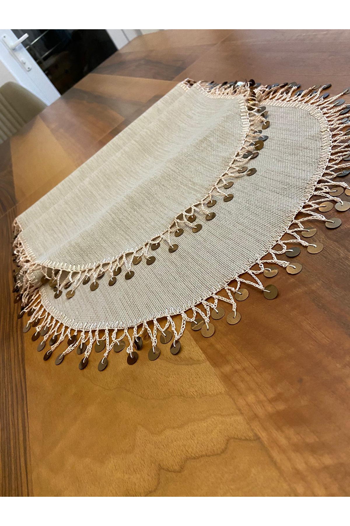 Linen Kumaş Bronz Pullu Masa Örtüsü,sehpa Örtüsü,runner