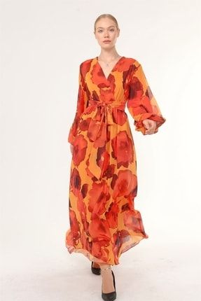 Kadın Şifon Elbise Orange GRM21-8200