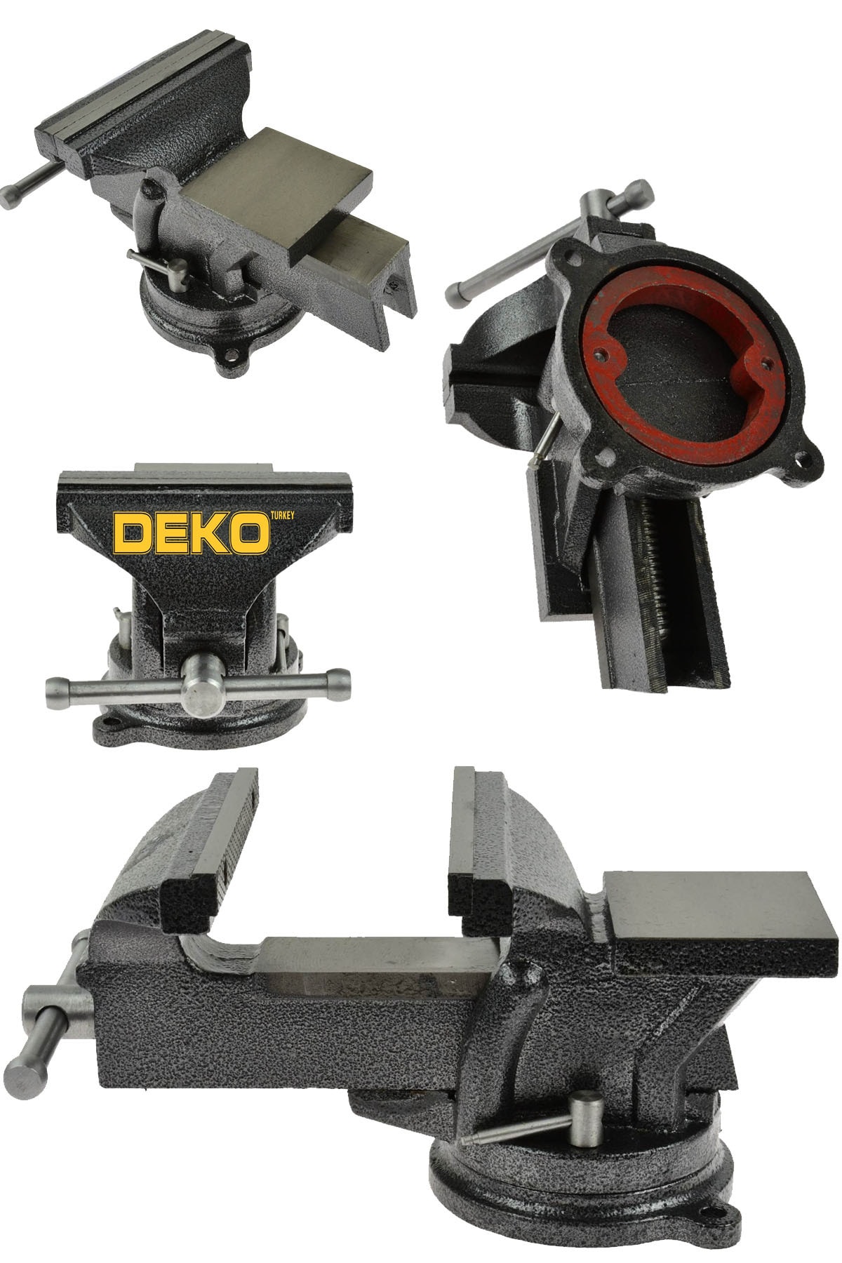 DEKO Turkey Premium 125 mm 5" 360 Dönerli Taban Özel Alaşım Paslanmaz Çelik Sabit Tezgah Masa Mengenesi Örslü
