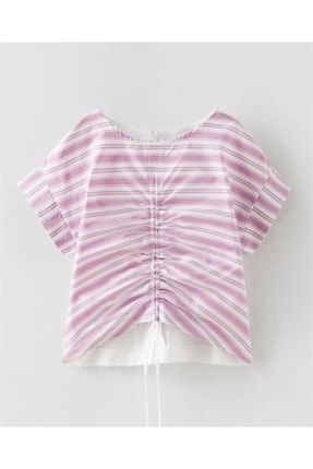 Kız Çocuk Büzgülü Gömlek Modelli Tişört MNKKDS-1851