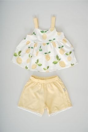 Kız Bebek Askılı Limon Desenli Pamuk Şortlu Takım TYC00465428229