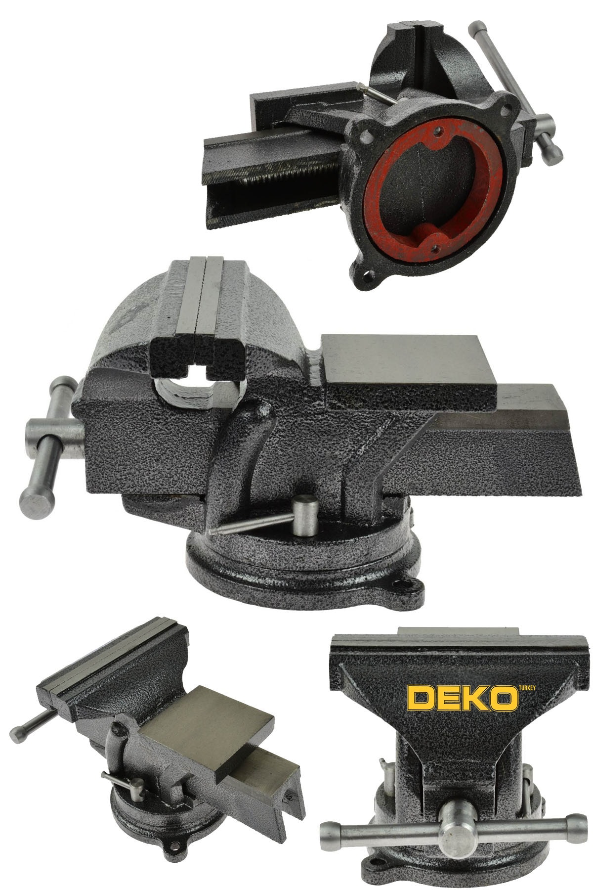 DEKO Turkey Premium 150 mm 6" 360 Dönerli Taban Özel Alaşım Paslanmaz Çelik Sabit Tezgah Masa Mengenesi Örslü