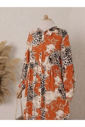 Boydan Düğmeli Desenli Elbise TY138-2295