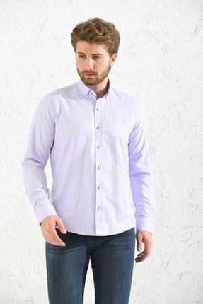 Slim Fit Uzun Kol Oxford Hediye Kutulu Kolay Ütülenebilir Erkek Gömlek - Lila FS-001377