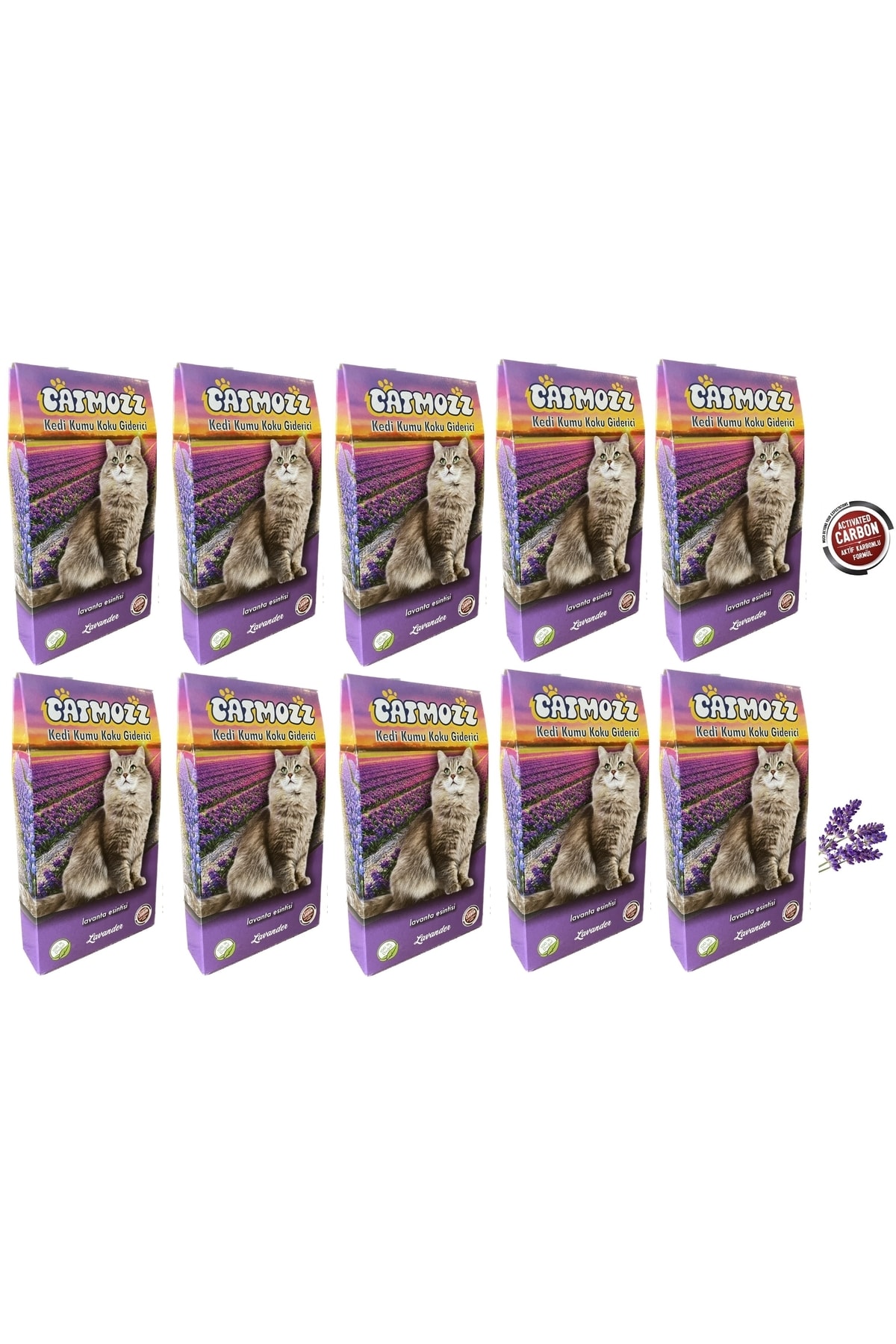 CatMozz Lavander Aktif Karbon Kedi Kumu Lavantalı Koku Giderici Koku Kontrolü Topaklanma 30 Gr X 10 Adet