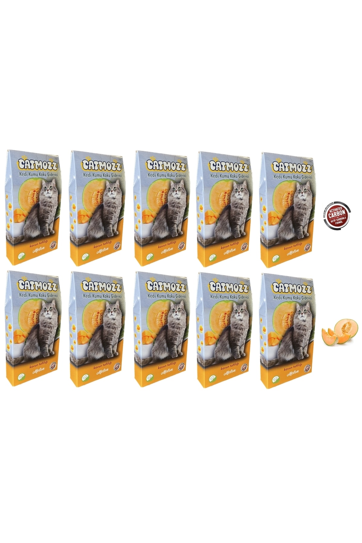CatMozz Melon Aktif Karbonlu Kedi Kumu Kavunlu Koku Giderici Koku Kontrolü Ve Topaklanma 30 Gr X 10 Adet
