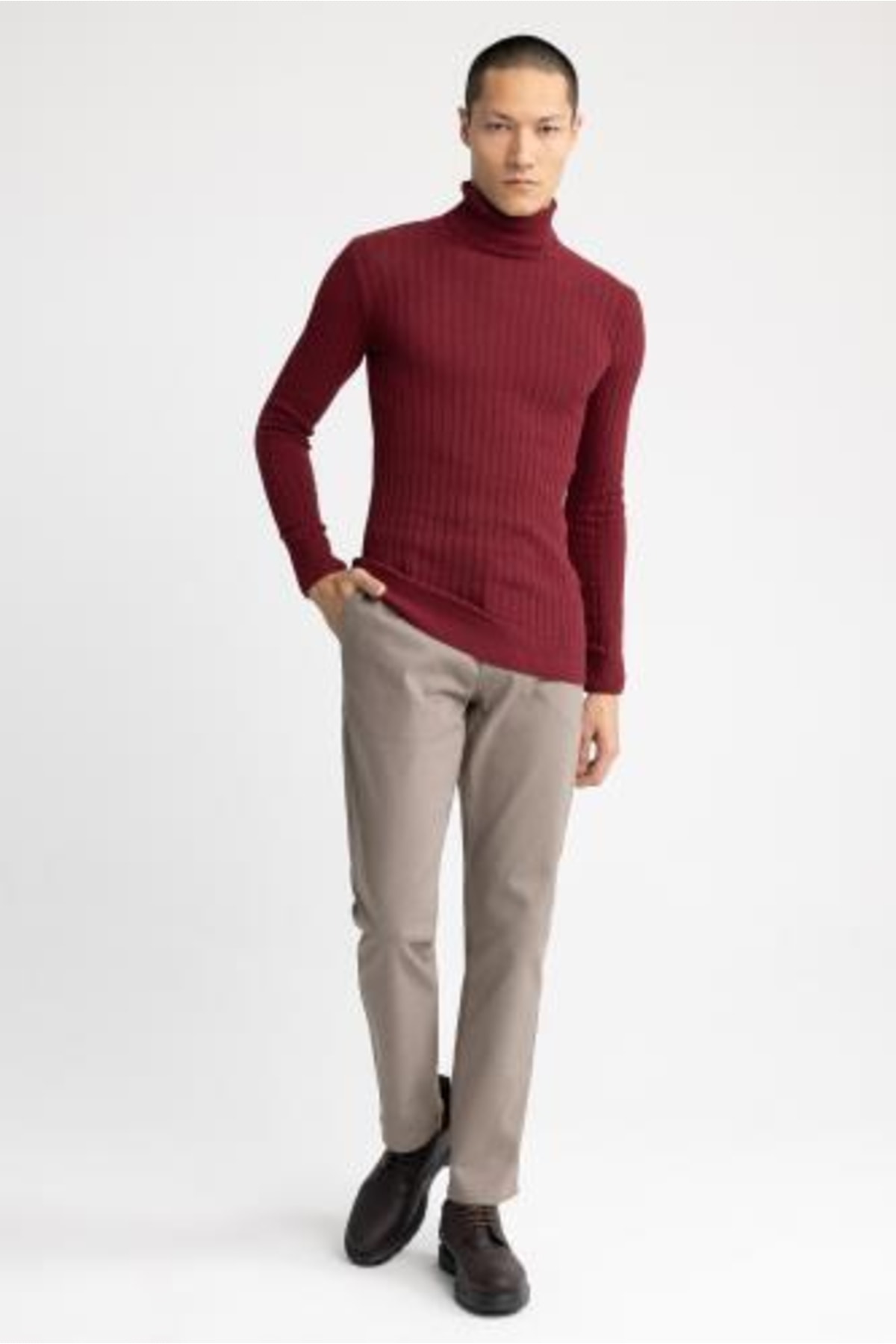 بافت و پلیور مردانه بورگوندی دفکتو | TYC00687511079 اورجینال - تصویر 2