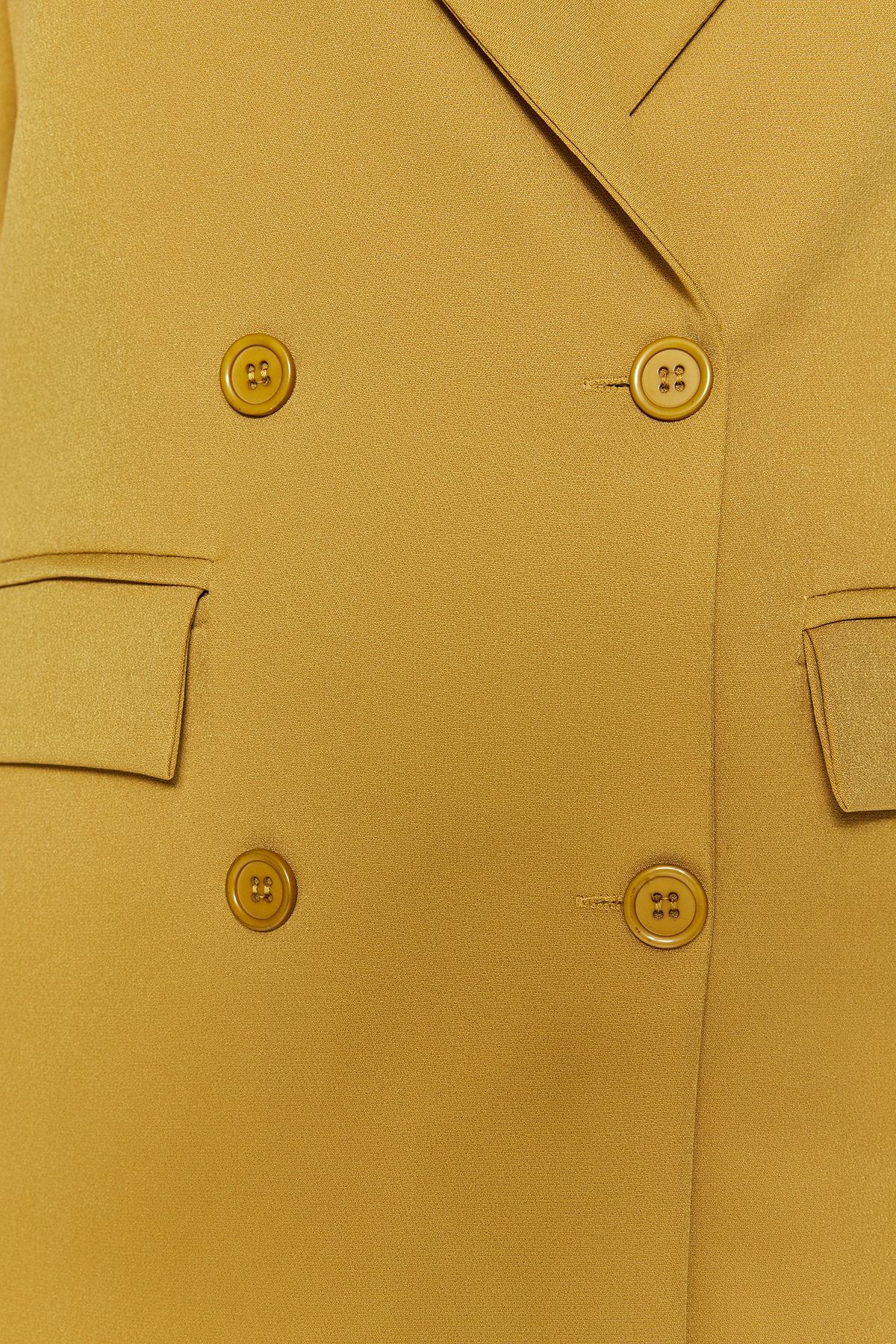 Trendyol Collection-Light Brown Regular Lined Double Breasted Closure Button Detailed Woven Blazer Jacket TWOAW21CE0264 5