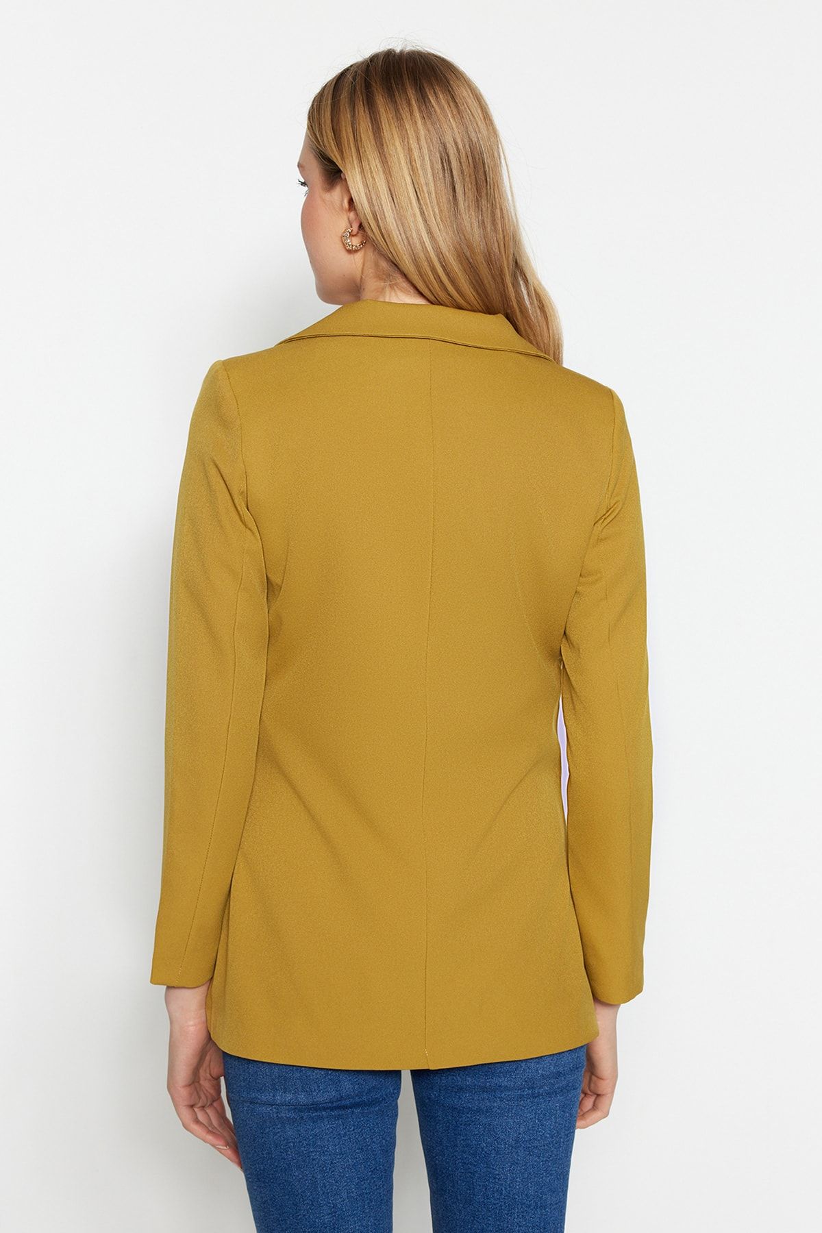Trendyol Collection-Light Brown Regular Lined Double Breasted Closure Button Detailed Woven Blazer Jacket TWOAW21CE0264 6