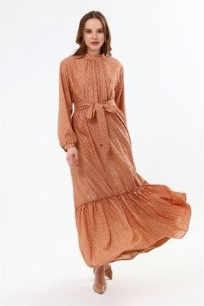 Kadın Kesme Kumaş Elbise Pudra GRM21-8509