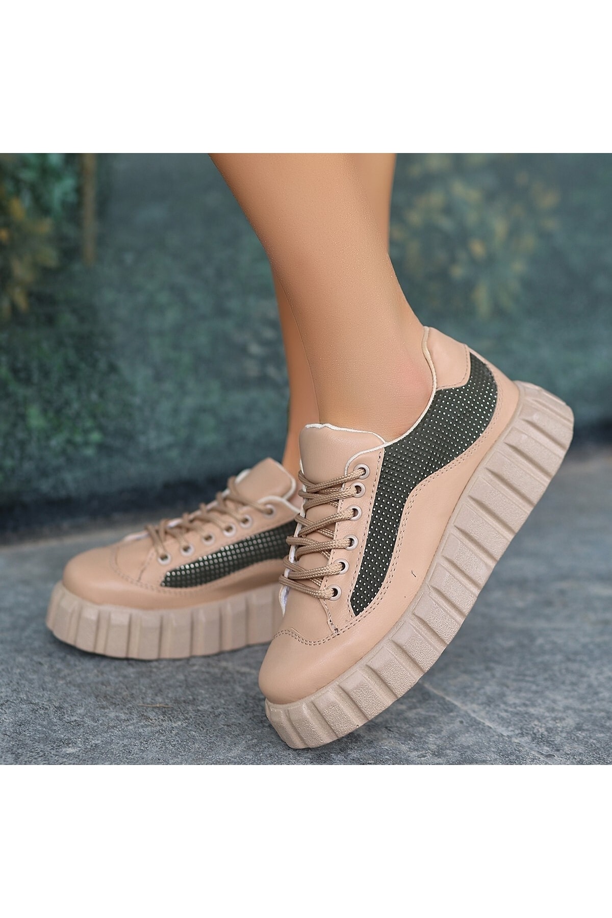 the lüx bi rose Corit Nude Cilt Bağcıklı Spor Ayakkabı