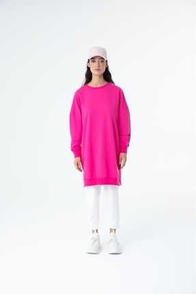 Kadın Düz Renk Ara Boy Sweat Tunik Fujya GRMSL-30644