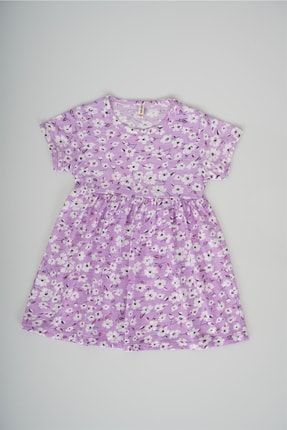 Kız Çocuk Desenli Pamuk Yarım Kol Elbise MNKKDS-2038