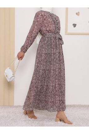 Önü Fırfırlı Eteği Piliseli Şifon Elbise TY222-2308-R06
