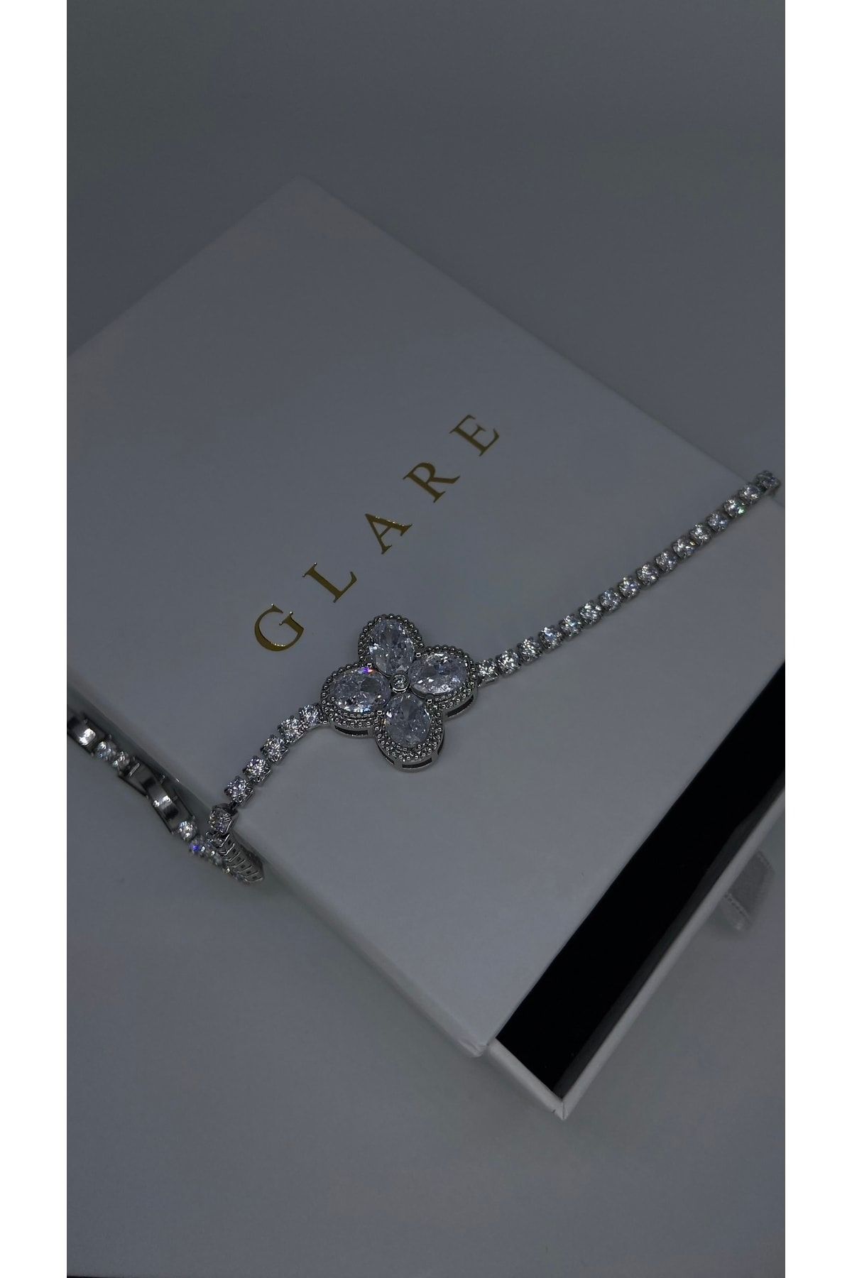 GLARE JEWELRY Pırlanta Montür Ithal Swarovski Taş Gümüş Su Yolu Çelik Bileklik