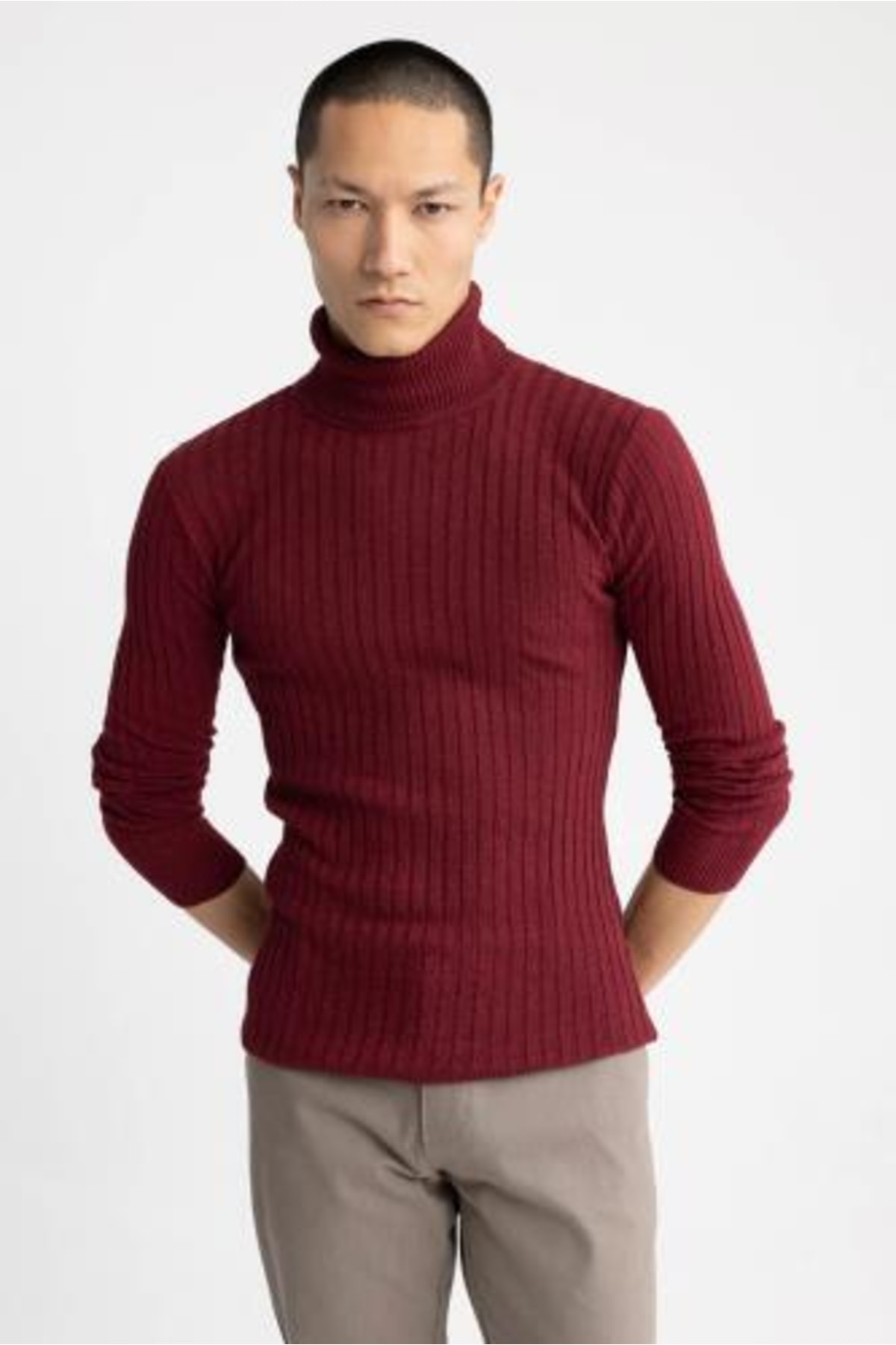 بافت و پلیور مردانه بورگوندی دفکتو | TYC00687511079 اورجینال - تصویر 4