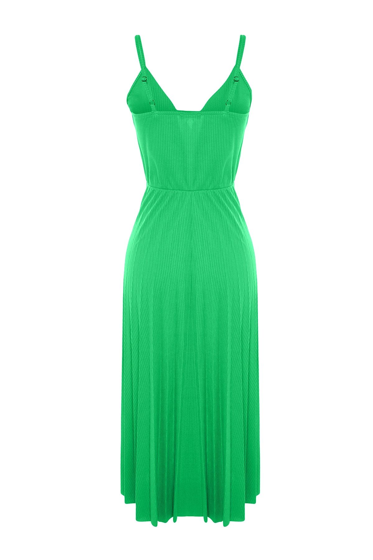 Trendyol Collection-Πράσινο Midi διπλό πλισέ φόρεμα σκέιτερ - Ρυθμιζόμενο λουράκι TWOSS20EL2729 8