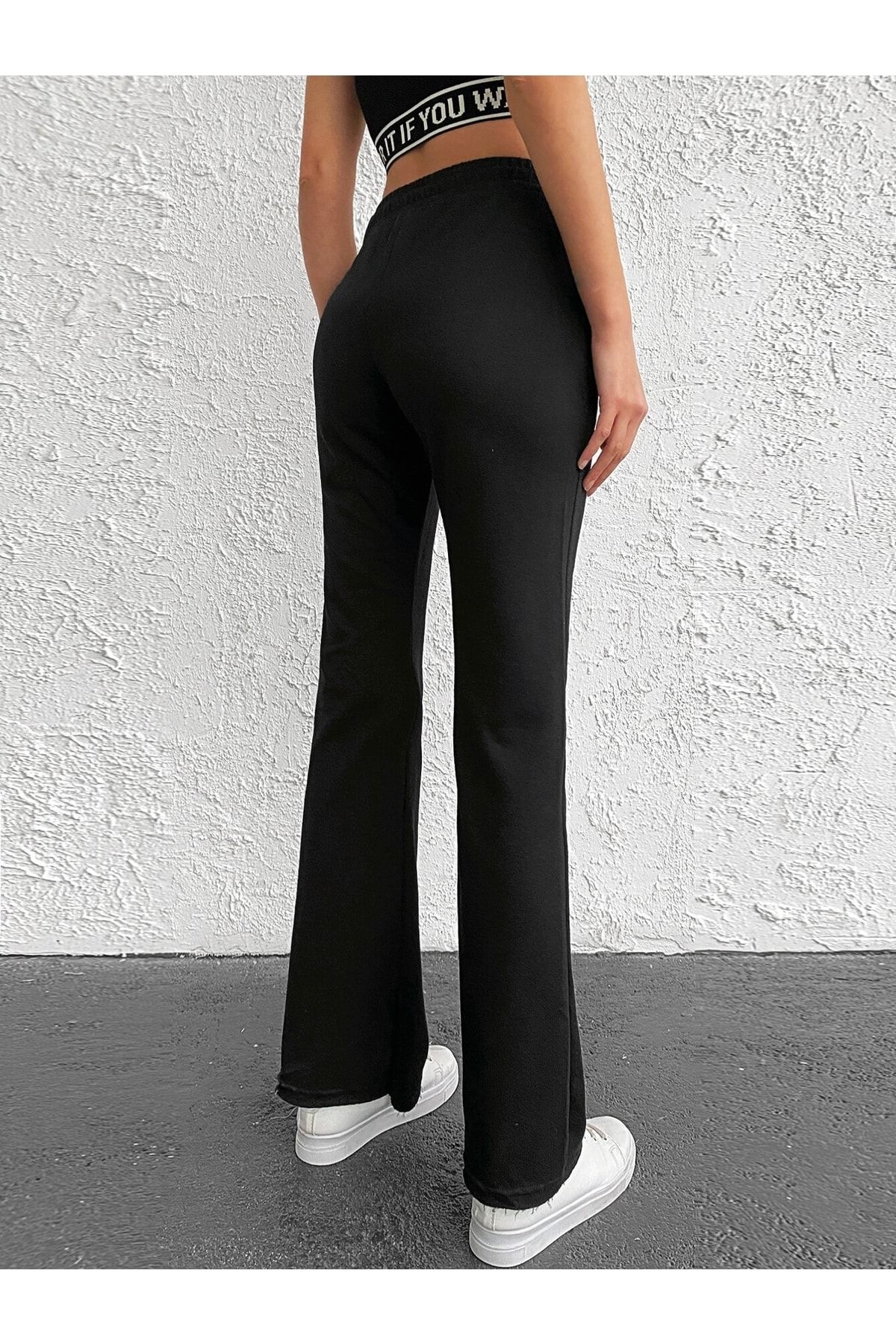 LE CARAMBOLE Women's Black Wide Leg Combed Cotton Sweatpants - Trendyol