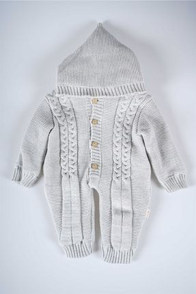 Yeni Sezon Kapüşonlu Düğmeli Bebek İçi Polar Triko Tulum MNKKDS-1631