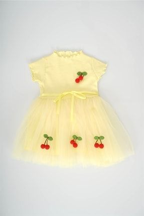 Kız Çocuk Kiraz Modelli Fitilli Altı Tül Elbise MNKKDS-1845