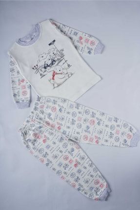 Yeni Sezon Pamuk Çocuk Desenli Pijama Takımı MNKKDS-0554