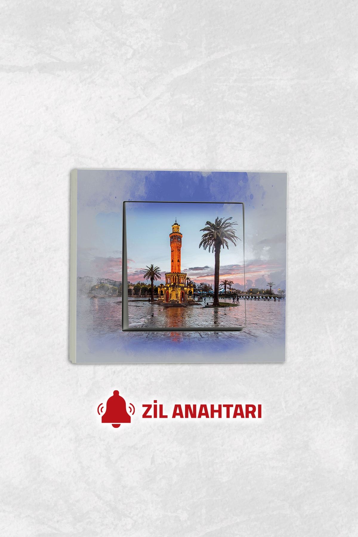 markcat-Ovivo grano UV Printed Izmir Clock Tower Pattern White Single Decorative Bell Switch Frame Set 1